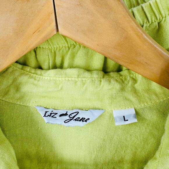 Liz & Jane Linen Two Piece Set Lime Green Top L Pants M Coastal Boho - Picture 2 of 10